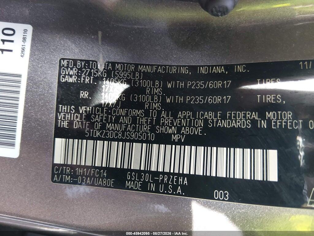 5TDKZ3DC8JS905010 2018 TOYOTA SIENNA photo no. 9