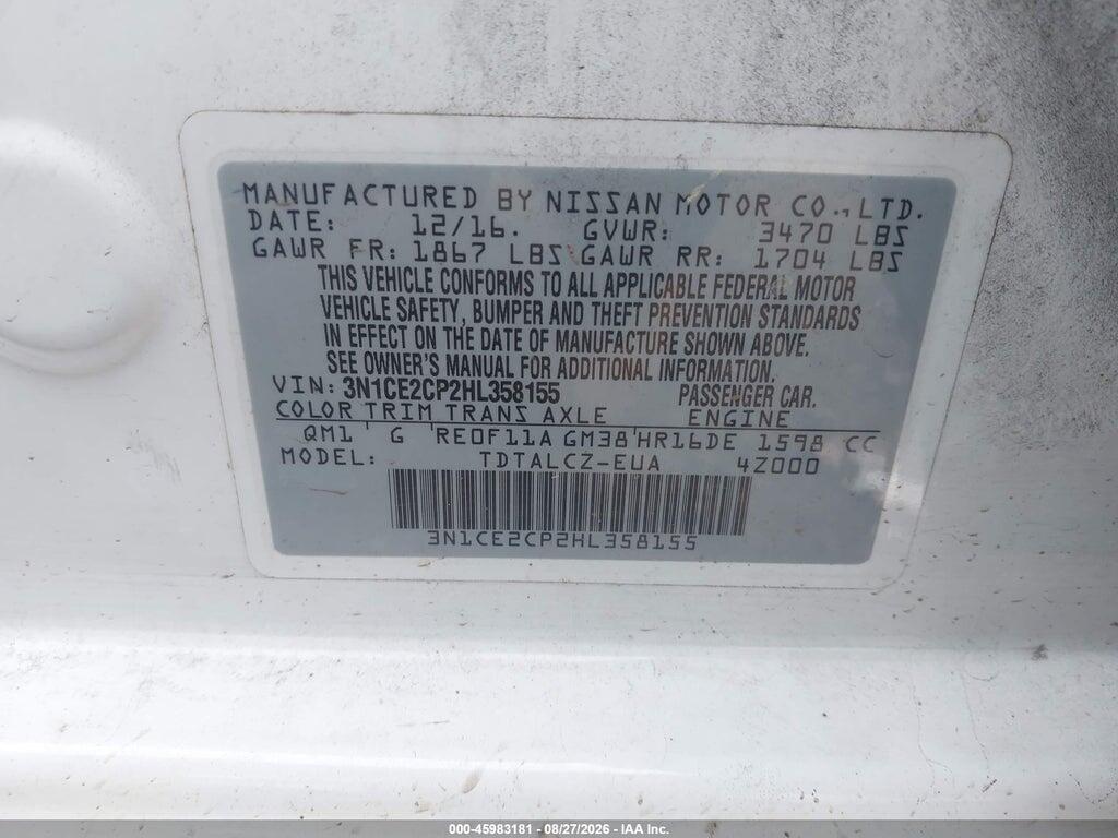 3N1CE2CP2HL358155 2017 NISSAN VERSA NOTE photo no. 9