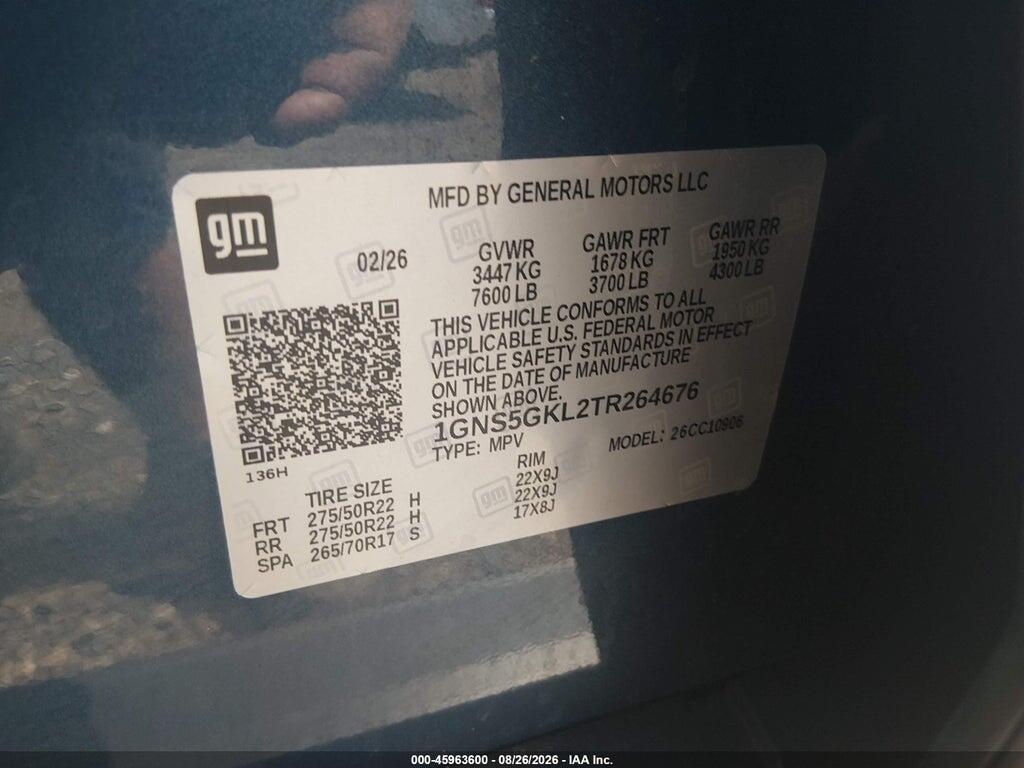 1GNS5GKL2TR264676 2026 CHEVROLET SUBURBAN photo no. 9