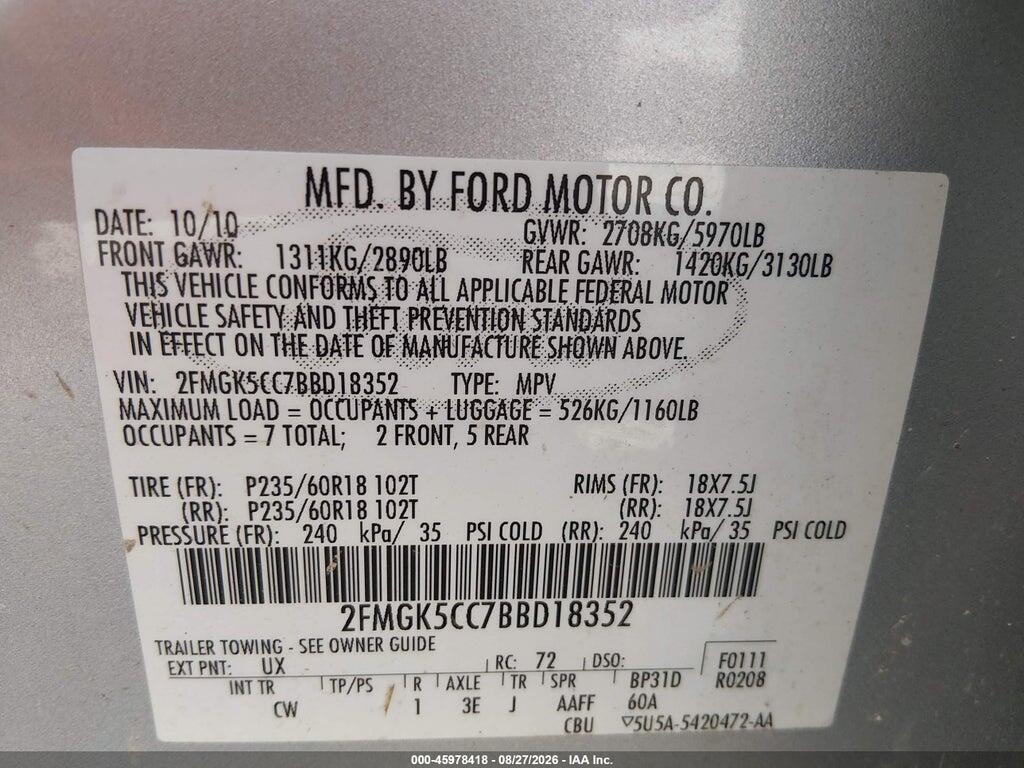 2FMGK5CC7BBD18352 2011 FORD FLEX photo no. 9