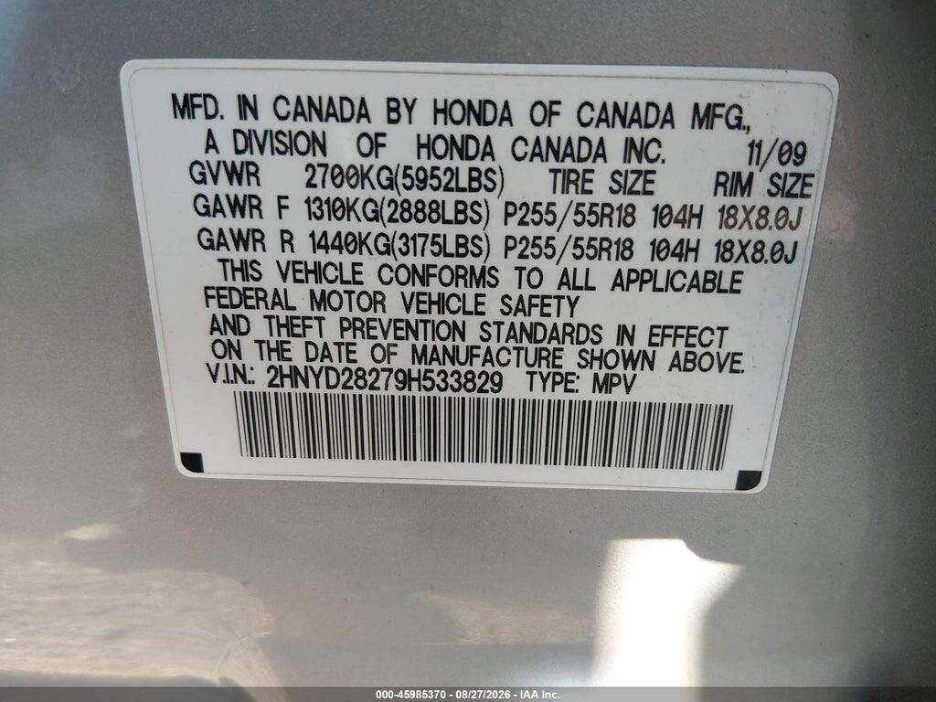 2HNYD28279H533829 2009 ACURA MDX photo no. 9