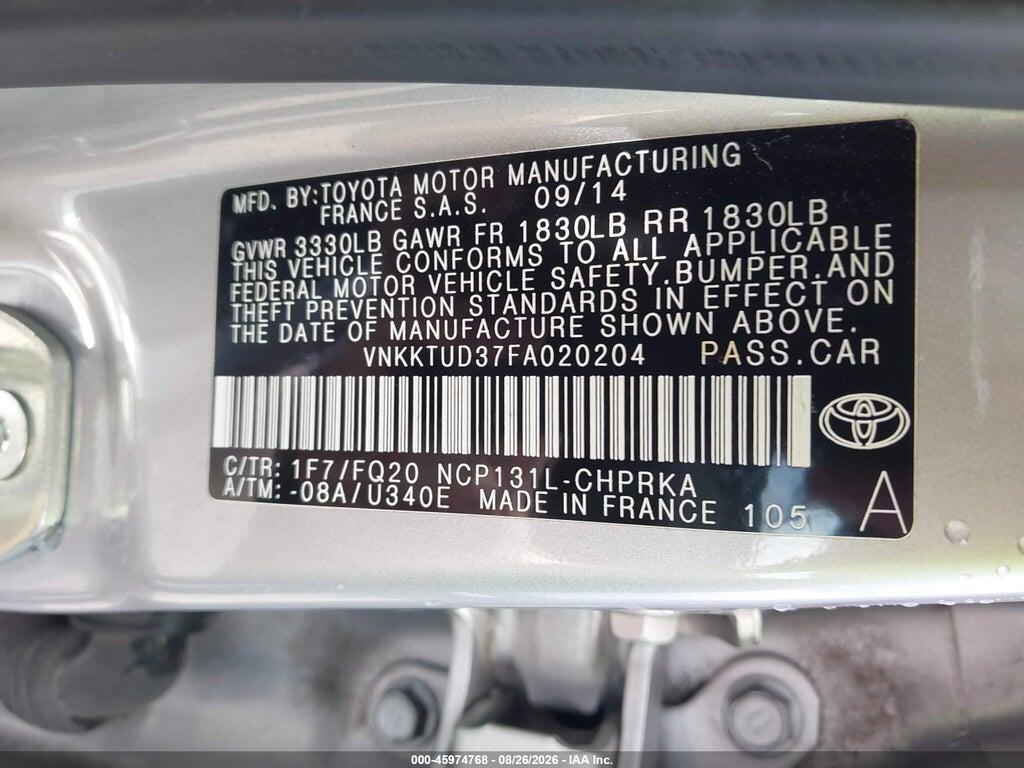 VNKKTUD37FA020204 2015 TOYOTA YARIS photo no. 9