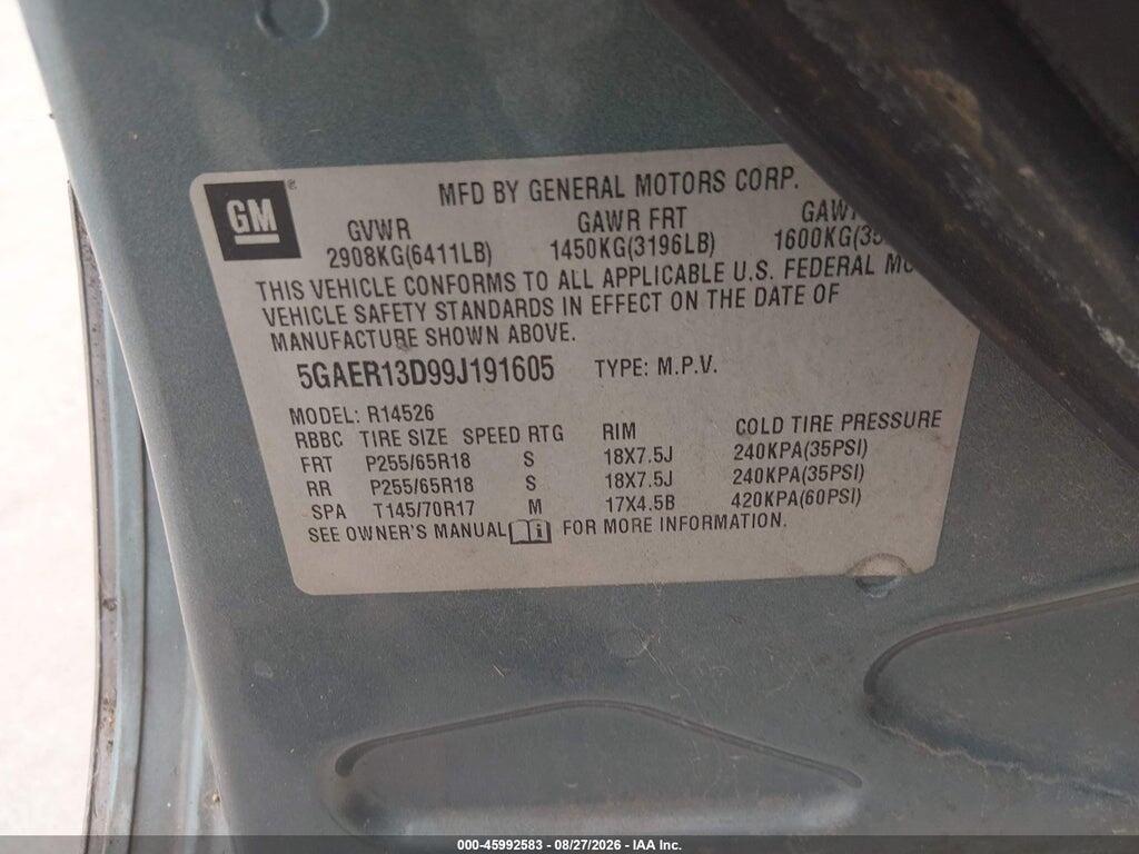 5GAER13D99J191605 2009 BUICK ENCLAVE photo no. 9
