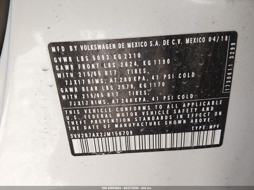 3VV2B7AX2JM156709 2018 VOLKSWAGEN TIGUAN photo no. 9