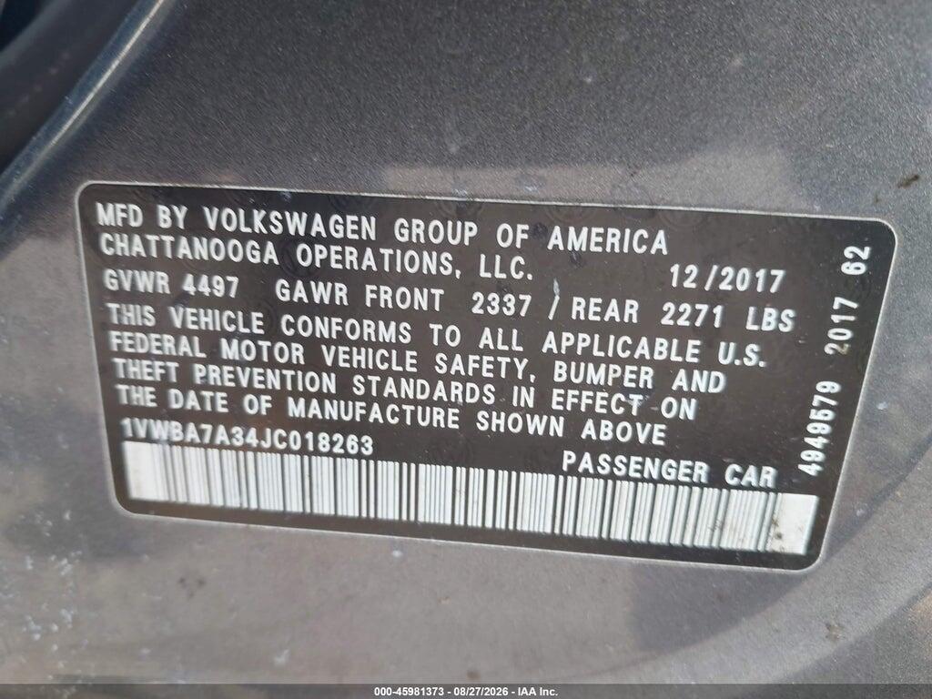 1VWBA7A34JC018263 2018 VOLKSWAGEN PASSAT photo no. 9
