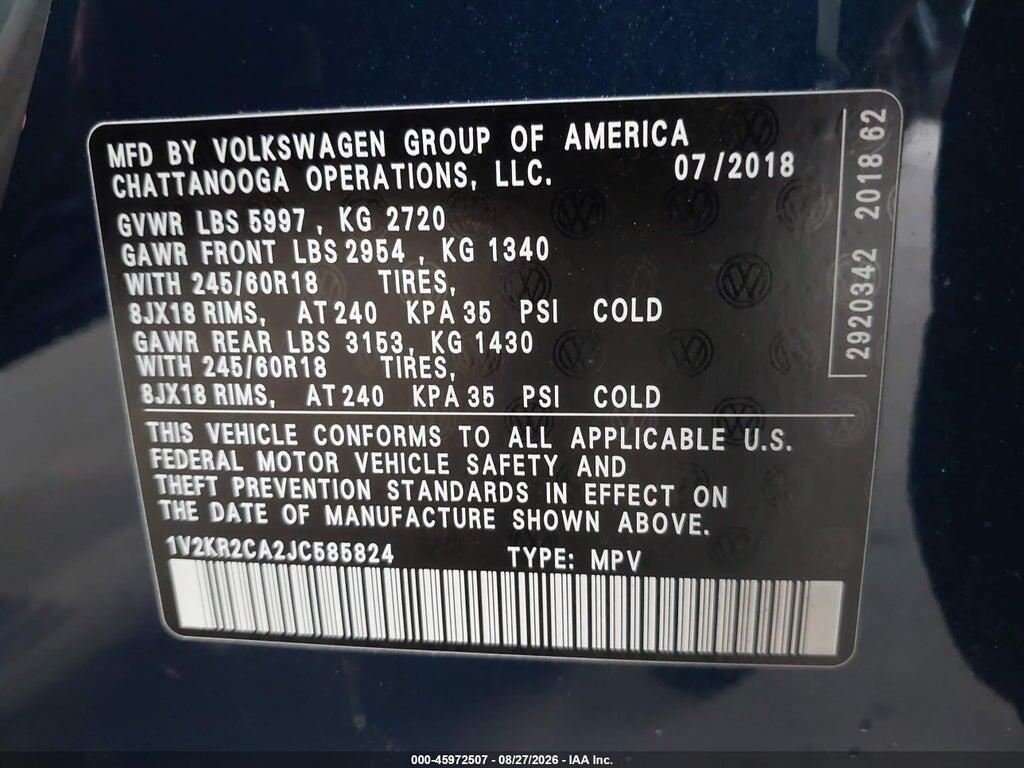 1V2KR2CA2JC585824 2018 VOLKSWAGEN ATLAS photo no. 9