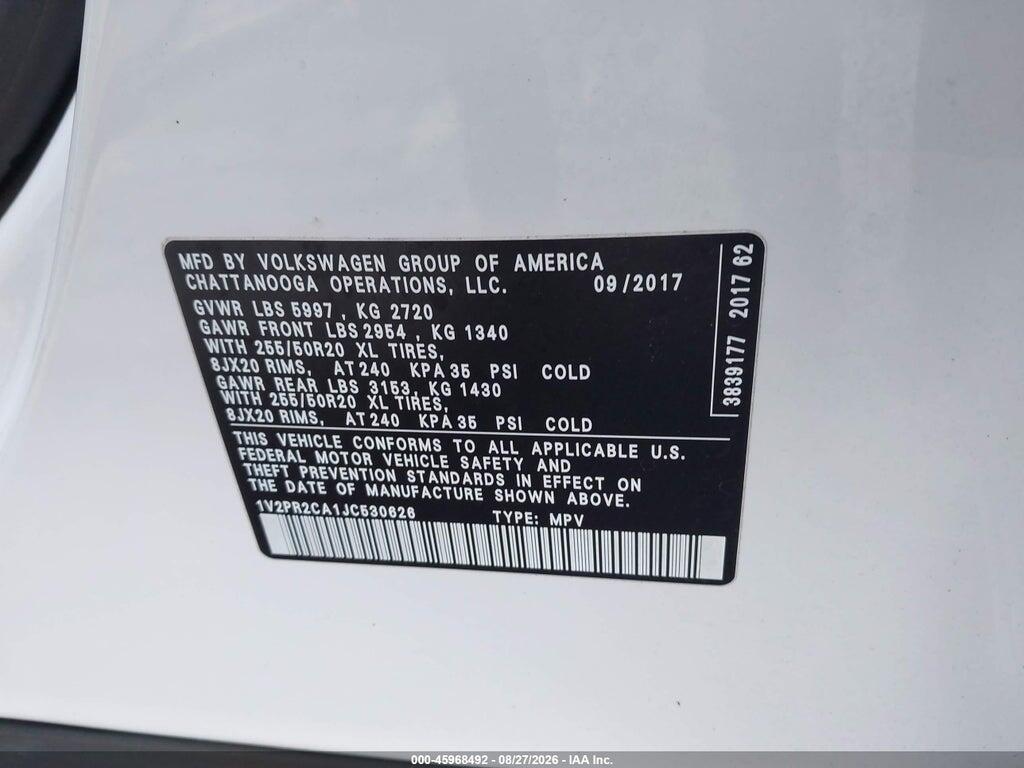 1V2PR2CA1JC530626 2018 VOLKSWAGEN ATLAS photo no. 9