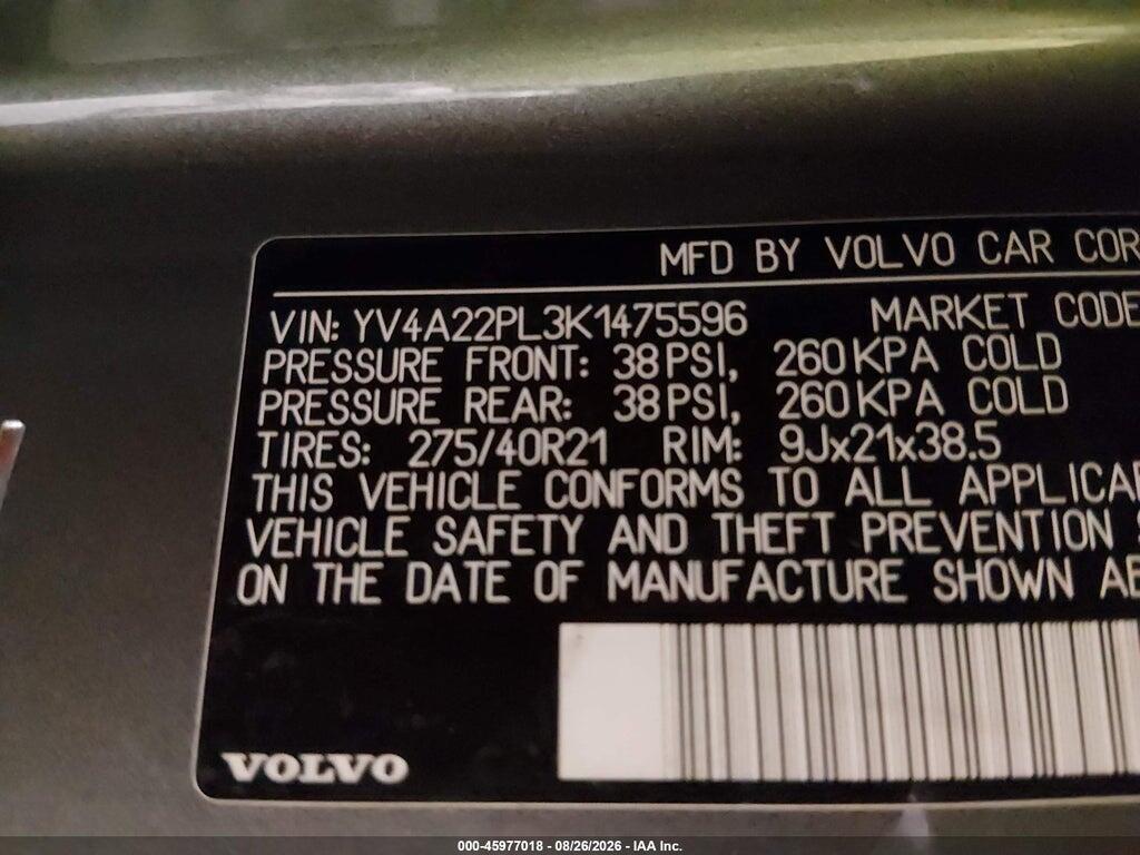 YV4A22PL3K1475596 2019 VOLVO XC90 photo no. 9