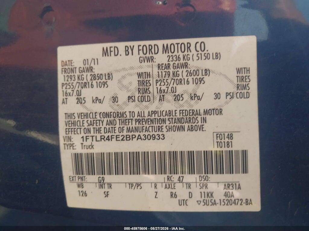 1FTLR4FE2BPA30933 2011 FORD RANGER photo no. 9