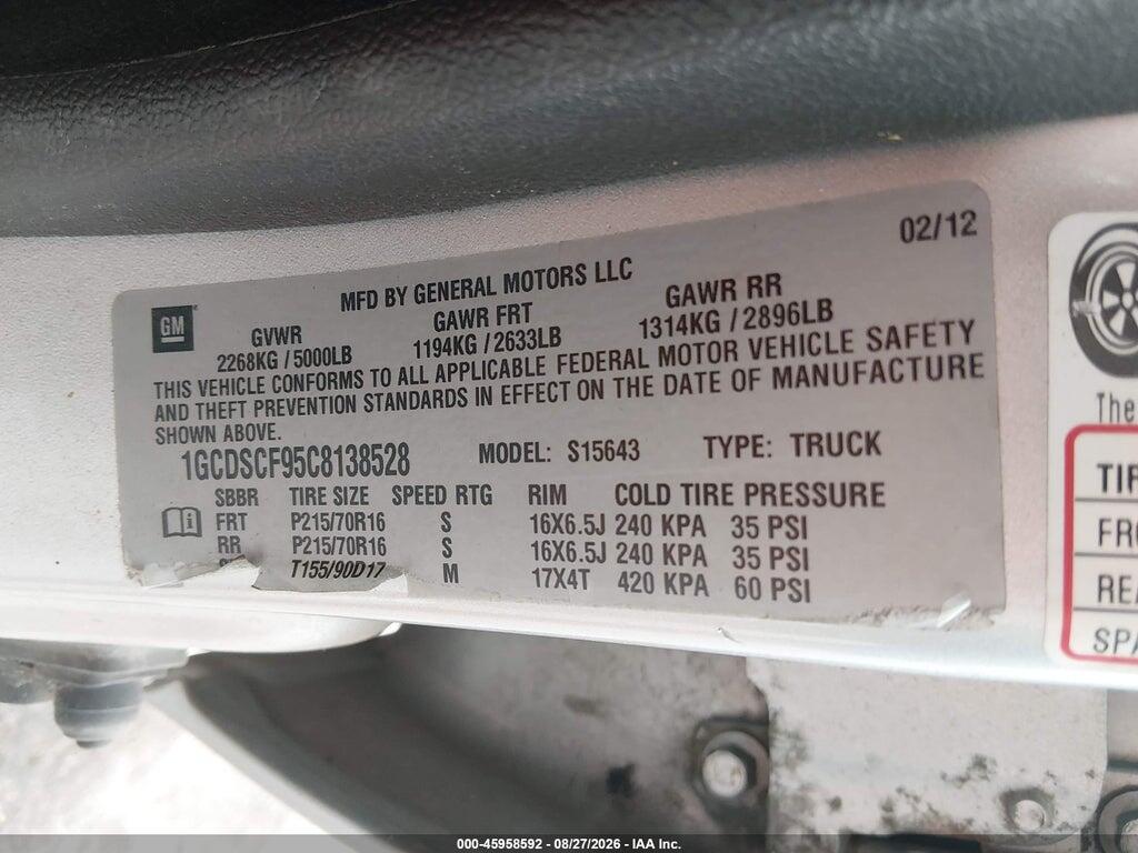 1GCDSCF95C8138528 2012 CHEVROLET COLORADO photo no. 9