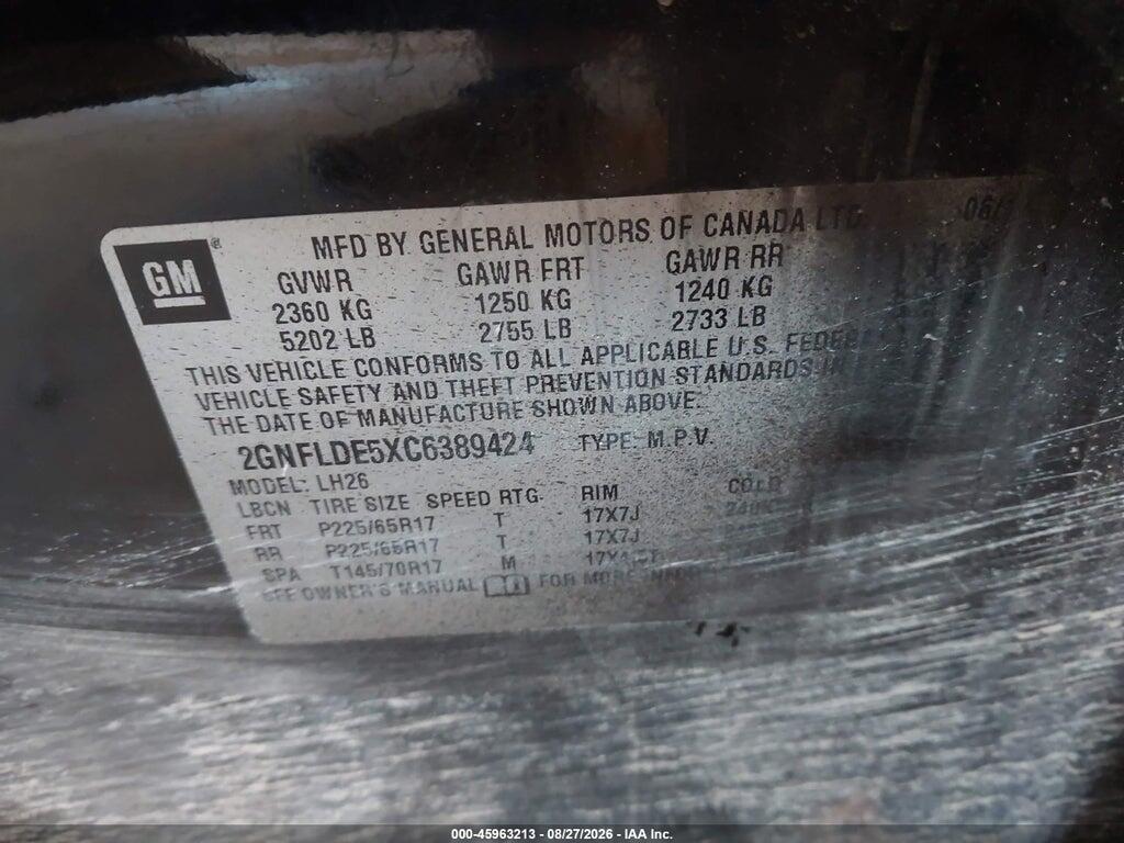 2GNFLDE5XC6389424 2012 CHEVROLET EQUINOX photo no. 9