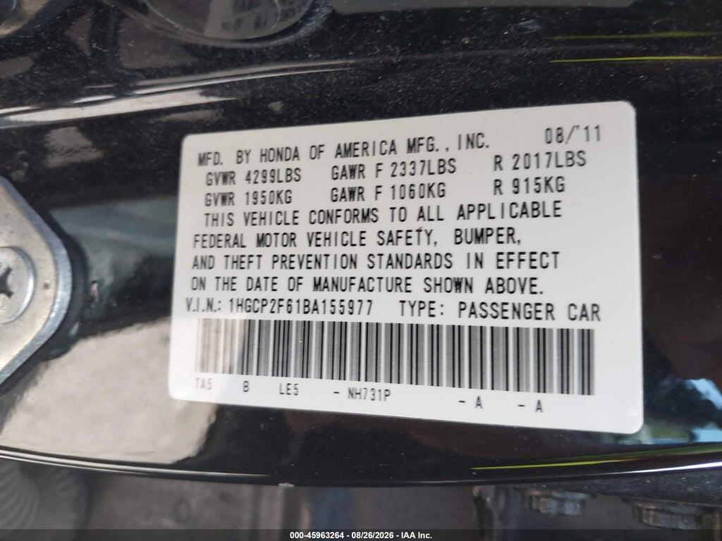 1HGCP2F61BA155977 2011 HONDA ACCORD photo no. 9