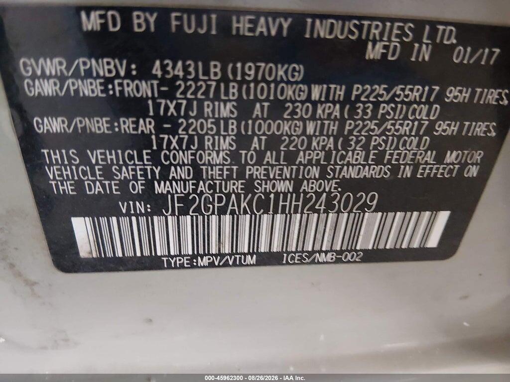 JF2GPAKC1HH243029 2017 SUBARU CROSSTREK photo no. 9