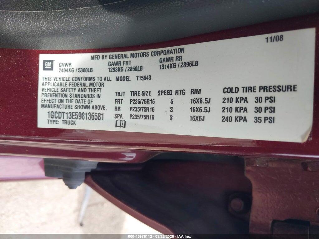 1GCDT13E598136581 2009 CHEVROLET COLORADO photo no. 9