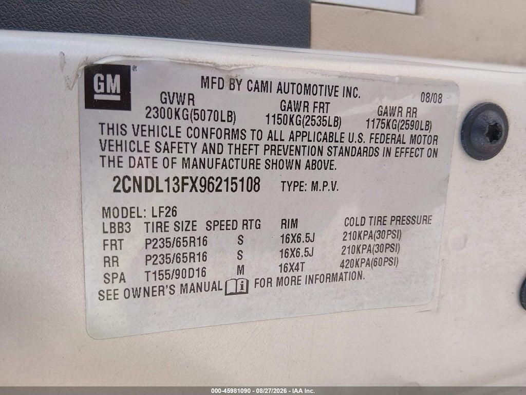 2CNDL13FX96215108 2009 CHEVROLET EQUINOX photo no. 9