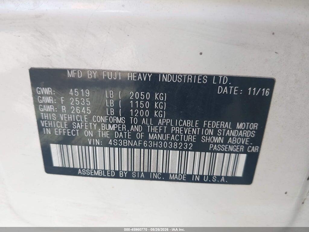 4S3BNAF63H3038232 2017 SUBARU LEGACY photo no. 9