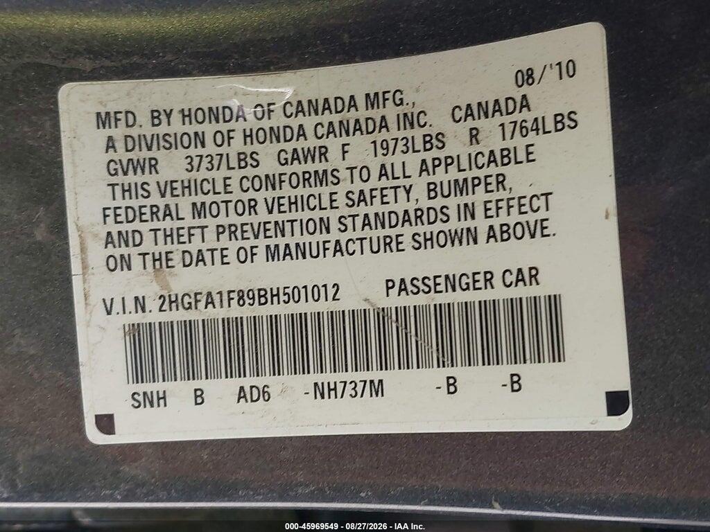 2HGFA1F89BH501012 2011 HONDA CIVIC photo no. 9