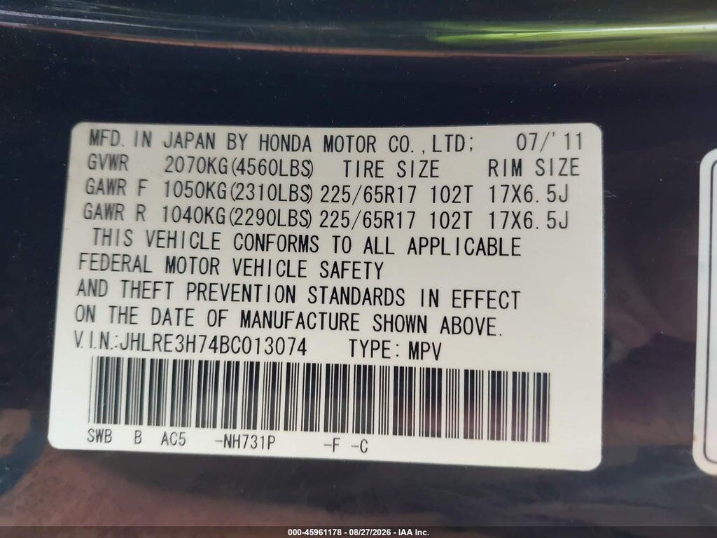 JHLRE3H74BC013074 2011 HONDA CR-V photo no. 9