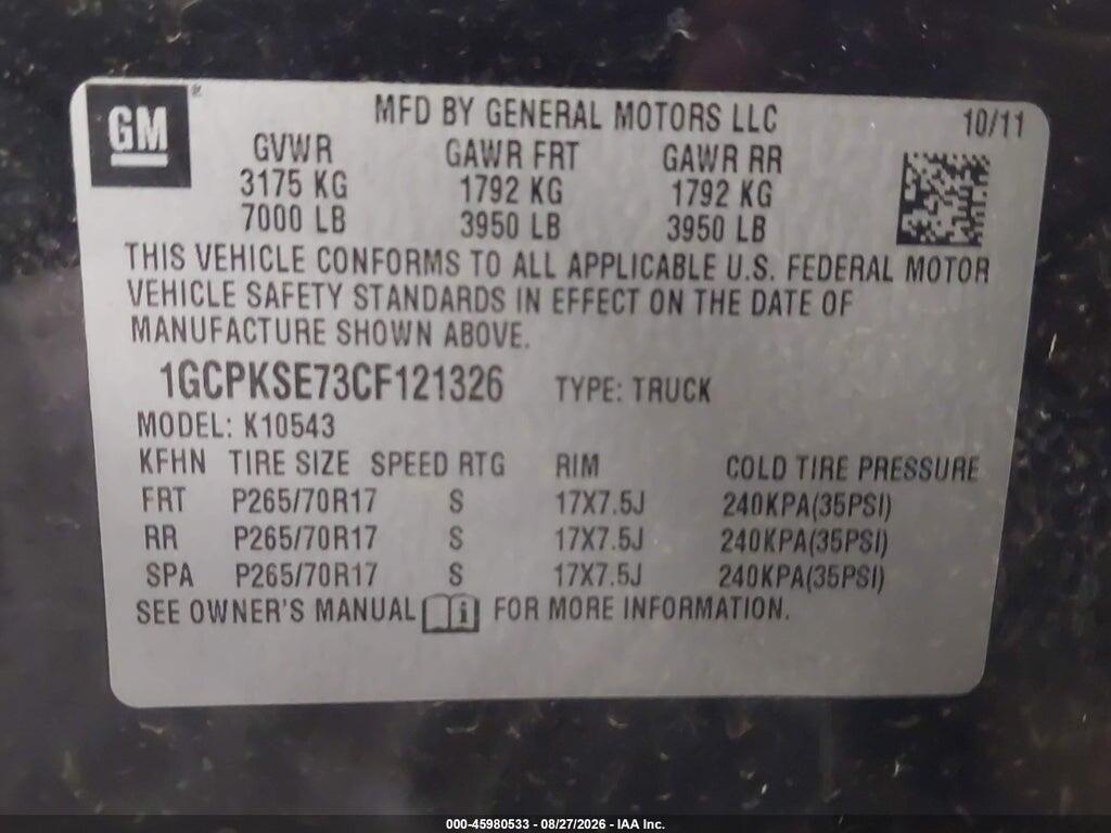 1GCPKSE73CF121326 2012 CHEVROLET SILVERADO 1500 photo no. 9