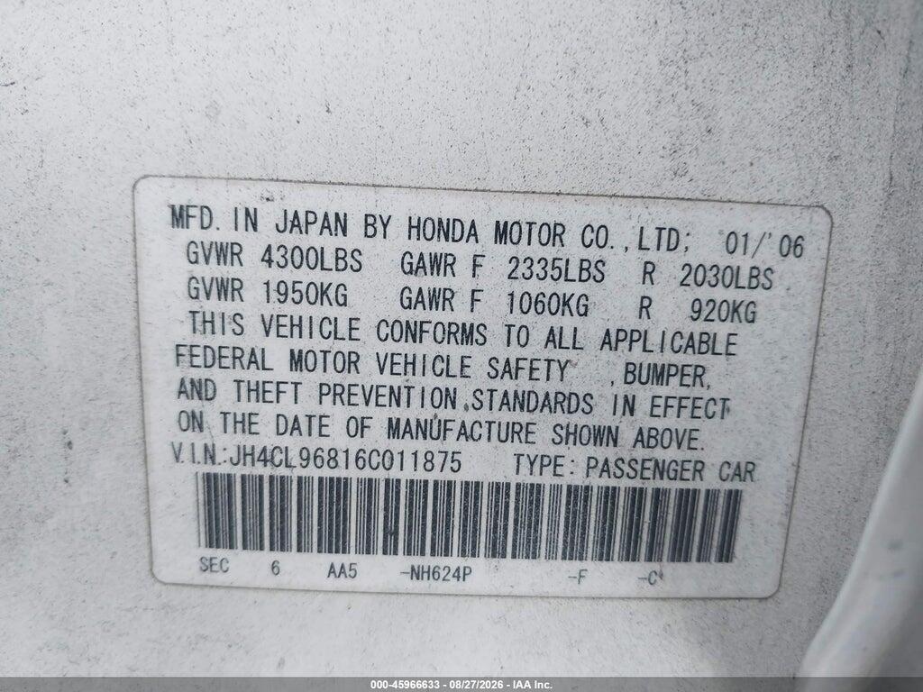 JH4CL96816C011875 2006 ACURA TSX photo no. 9