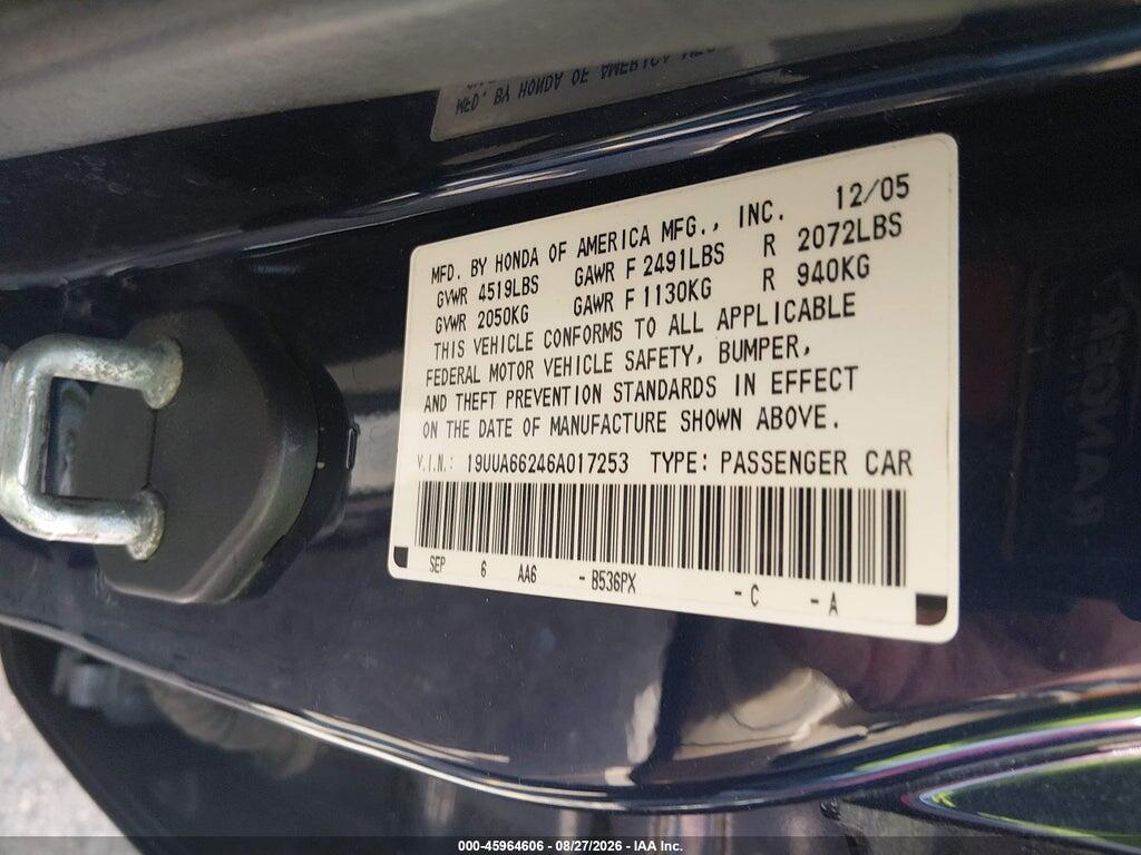 19UUA66246A017253 2006 ACURA TL photo no. 9