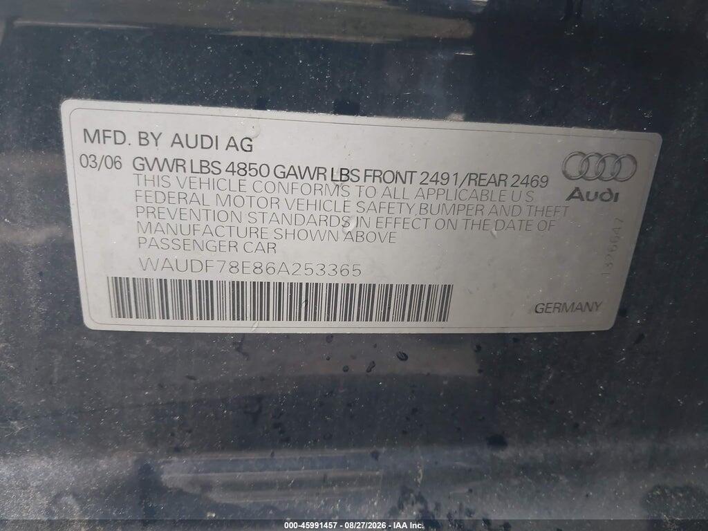 WAUDF78E86A253365 2006 AUDI A4 photo no. 9