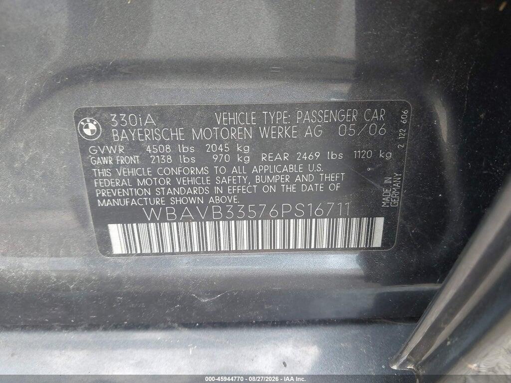 WBAVB33576PS16711 2006 BMW 330I photo no. 9