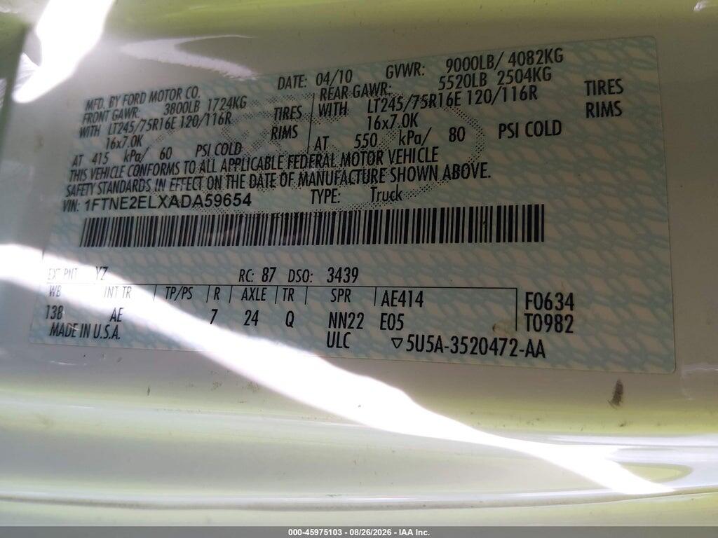 1FTNE2ELXADA59654 2010 FORD E-250 photo no. 9