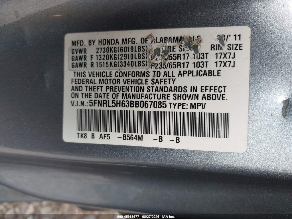 5FNRL5H63BB067085 2011 HONDA ODYSSEY photo no. 9