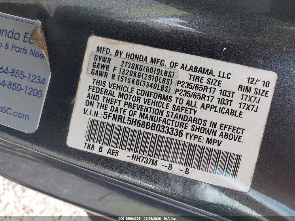 5FNRL5H68BB033336 2011 HONDA ODYSSEY photo no. 9