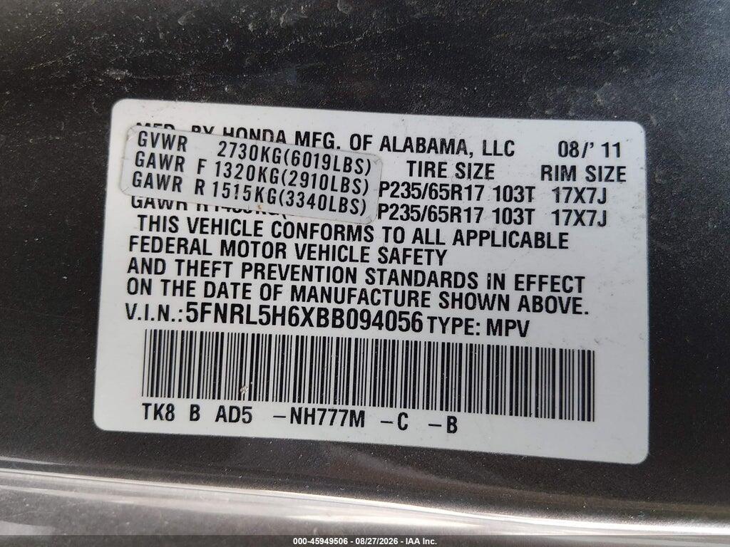 5FNRL5H6XBB094056 2011 HONDA ODYSSEY photo no. 9