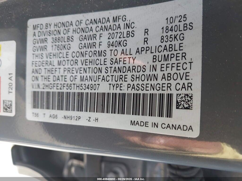 2HGFE2F56TH534907 2026 HONDA CIVIC photo no. 9
