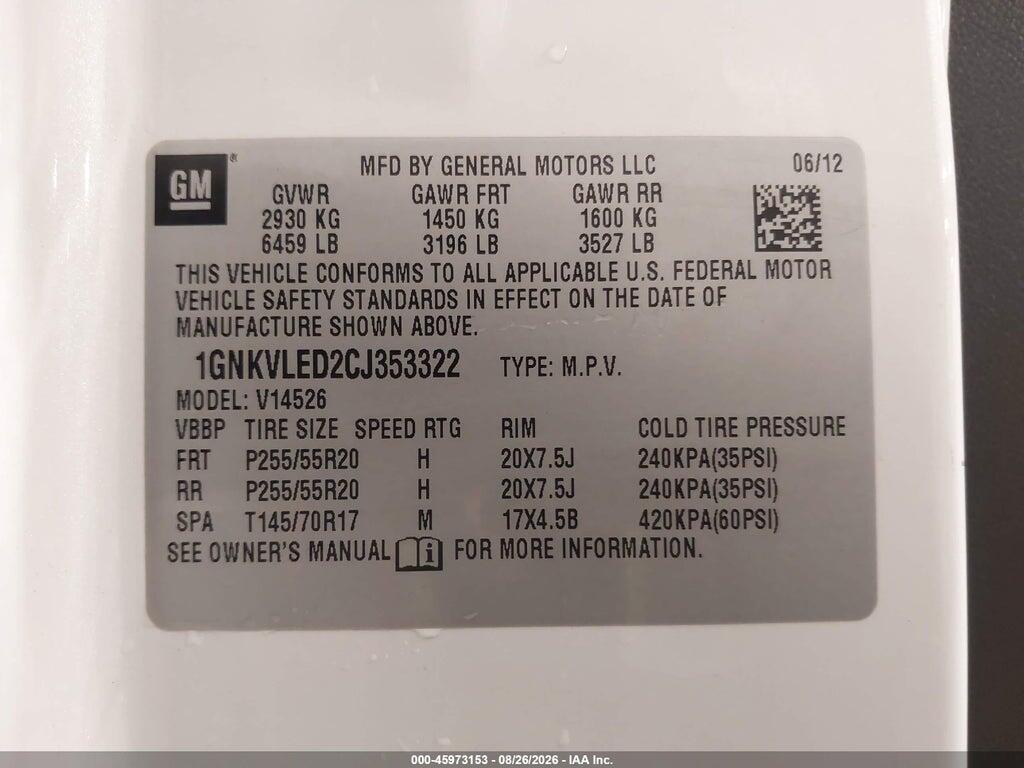1GNKVLED2CJ353322 2012 CHEVROLET TRAVERSE photo no. 9