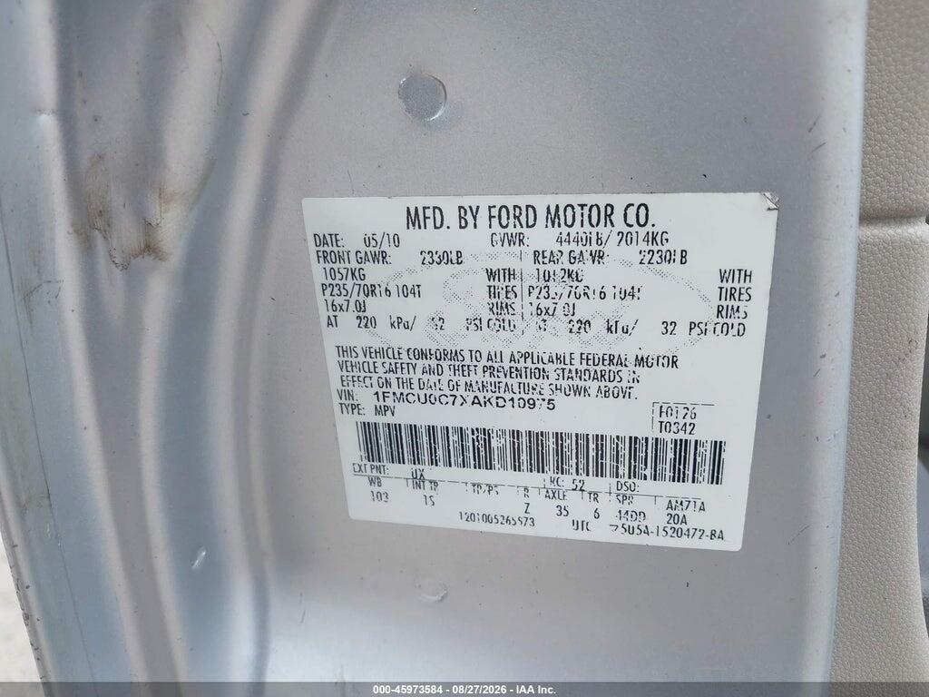 1FMCU0C7XAKD10975 2010 FORD ESCAPE photo no. 9