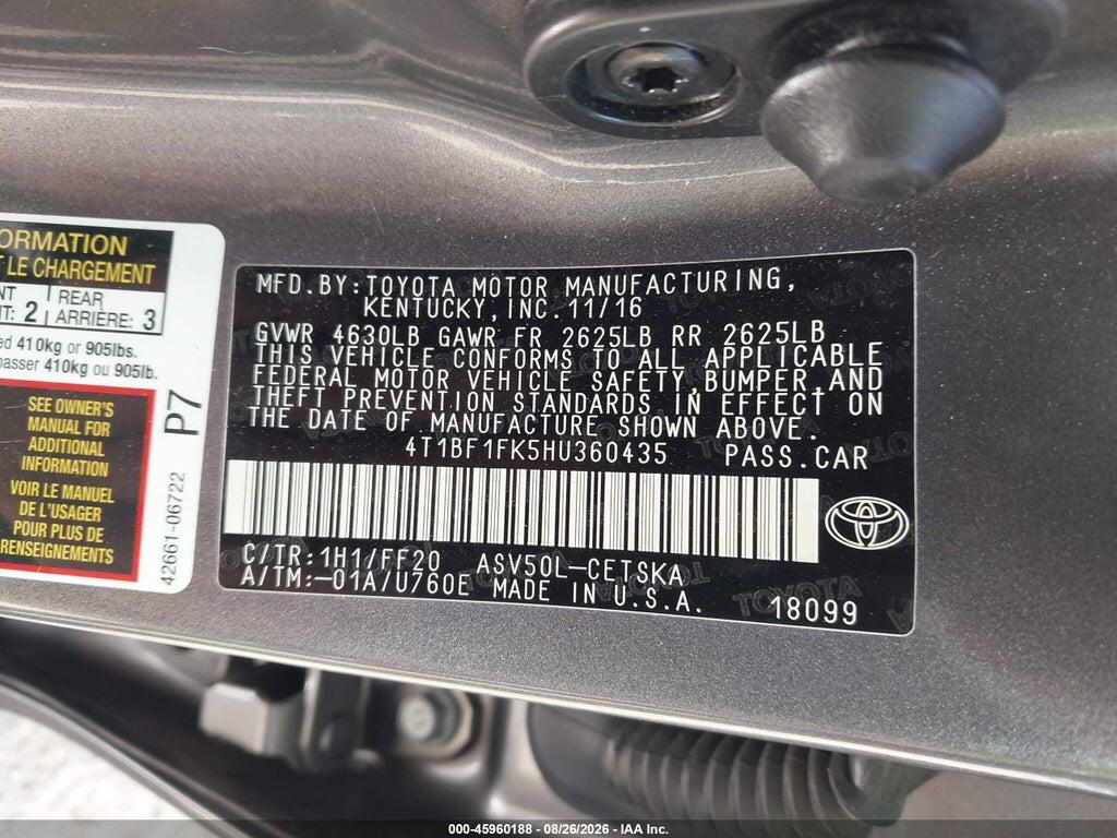 4T1BF1FK5HU360435 2017 TOYOTA CAMRY photo no. 9
