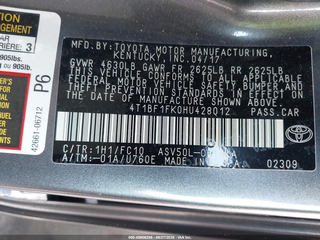 4T1BF1FK0HU428012 2017 TOYOTA CAMRY photo no. 9