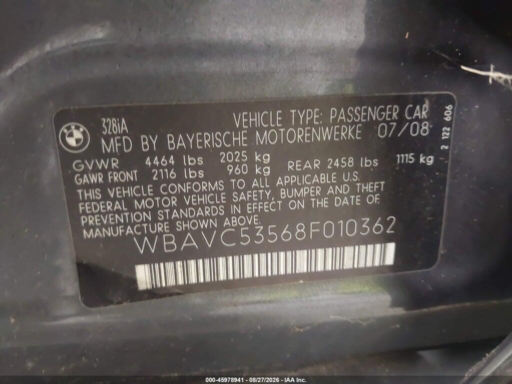 WBAVC53568F010362 2008 BMW 328I photo no. 9