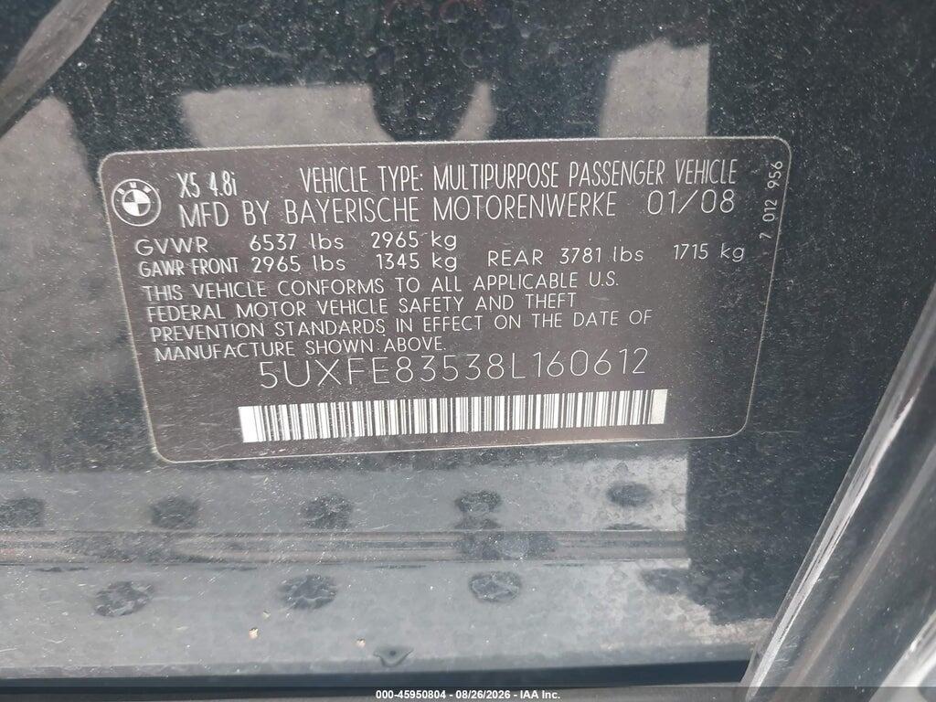 5UXFE83538L160612 2008 BMW X5 photo no. 9