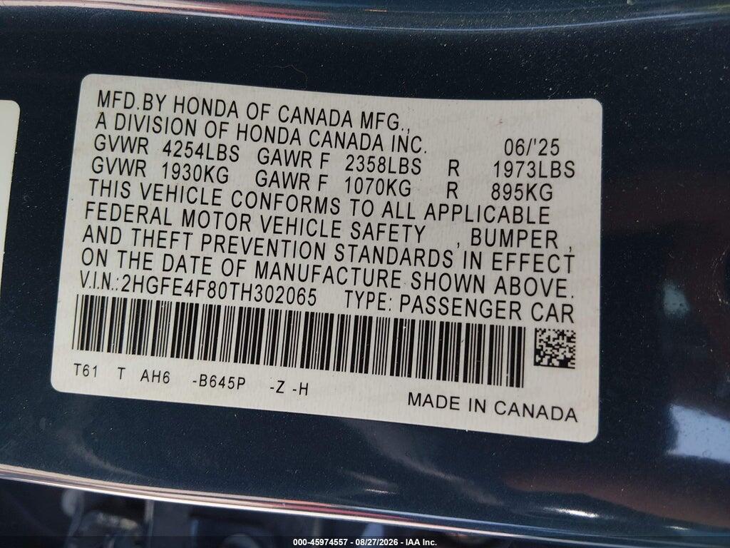 2HGFE4F80TH302065 2026 HONDA CIVIC HYBRID photo no. 9