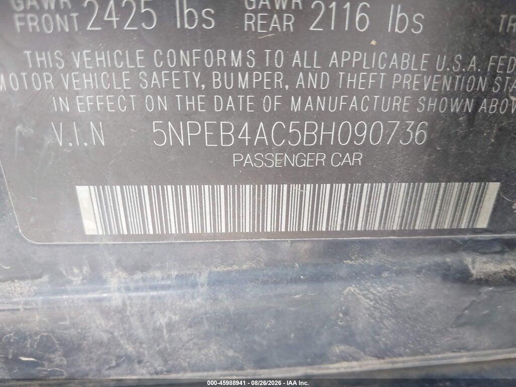 5NPEB4AC5BH090736 2011 HYUNDAI SONATA photo no. 9