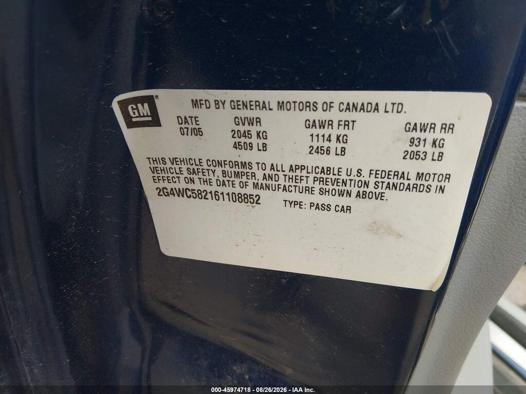 2G4WC582161108852 2006 BUICK LACROSSE photo no. 9