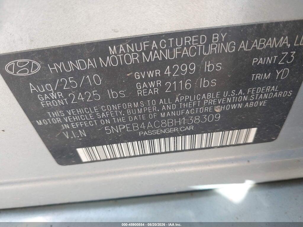 5NPEB4AC8BH138309 2011 HYUNDAI SONATA photo no. 9