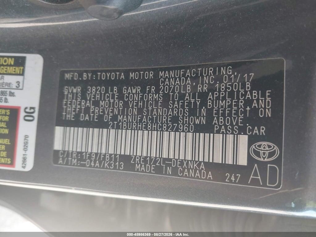 2T1BURHE8HC827960 2017 TOYOTA COROLLA photo no. 9