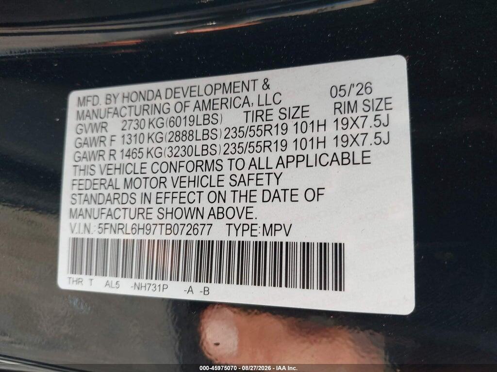 5FNRL6H97TB072677 2026 HONDA ODYSSEY photo no. 9