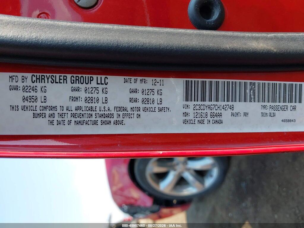 2C3CDYAG7CH142748 2012 DODGE CHALLENGER photo no. 9