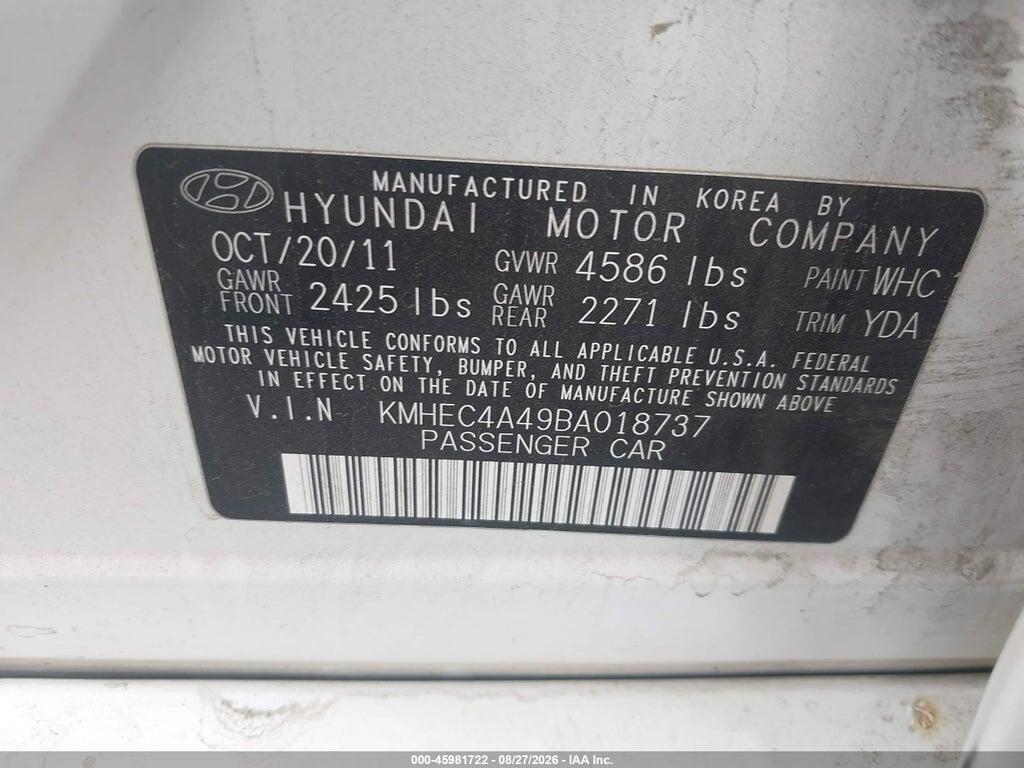 KMHEC4A49BA018737 2011 HYUNDAI SONATA HYBRID photo no. 9
