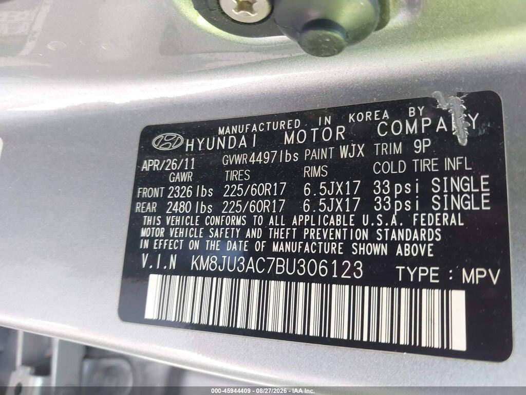 KM8JU3AC7BU306123 2011 HYUNDAI TUCSON photo no. 9