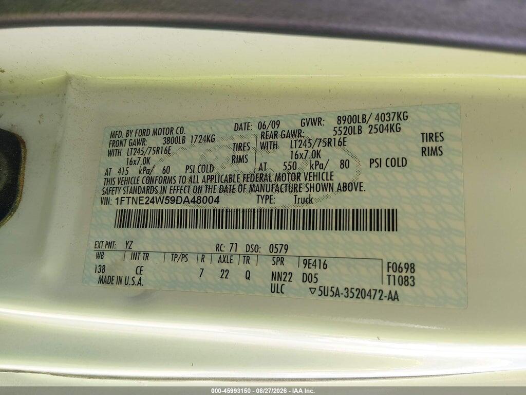 1FTNE24W59DA48004 2009 FORD E-250 photo no. 9