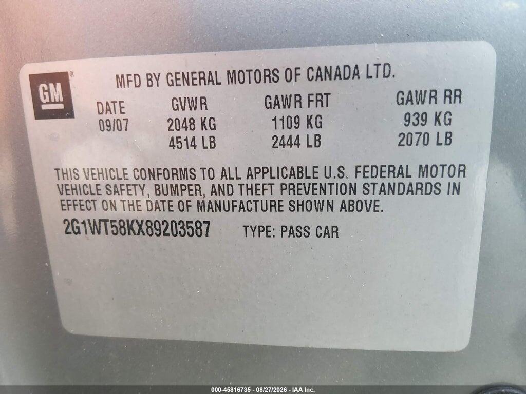 2G1WT58KX89203587 2008 CHEVROLET IMPALA photo no. 9