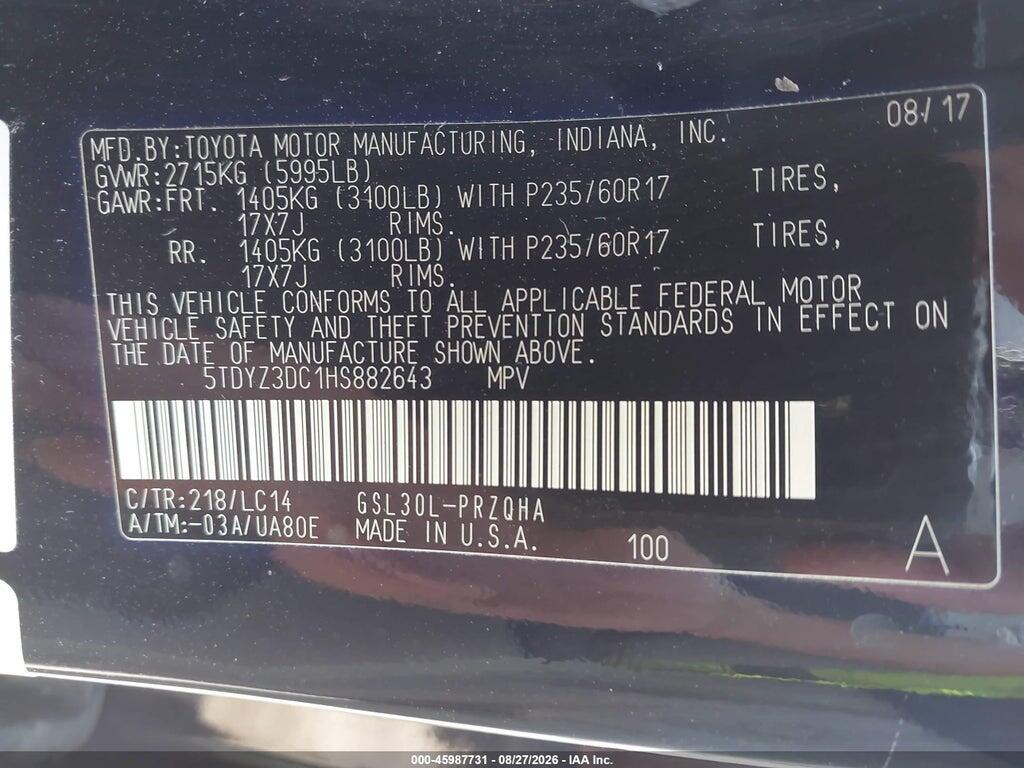 5TDYZ3DC1HS882643 2017 TOYOTA SIENNA photo no. 9